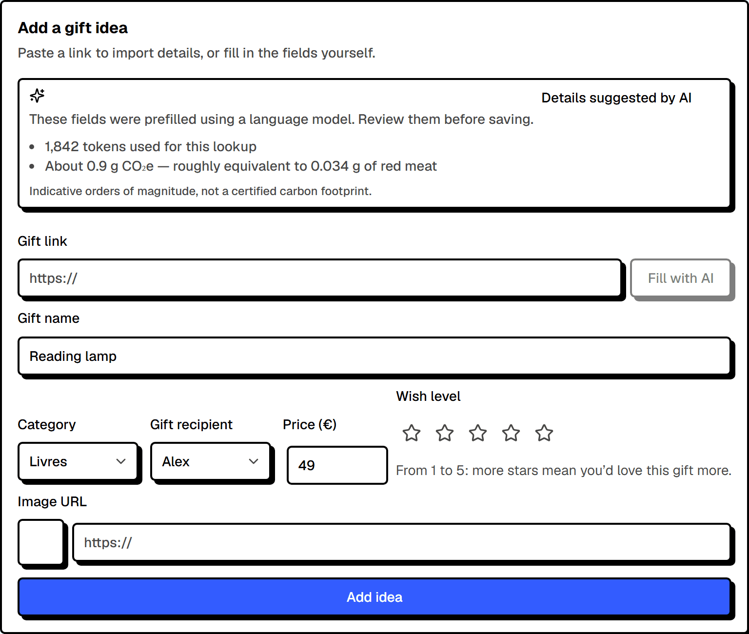 Message showing AI prefilled the fields, with an impact estimate.