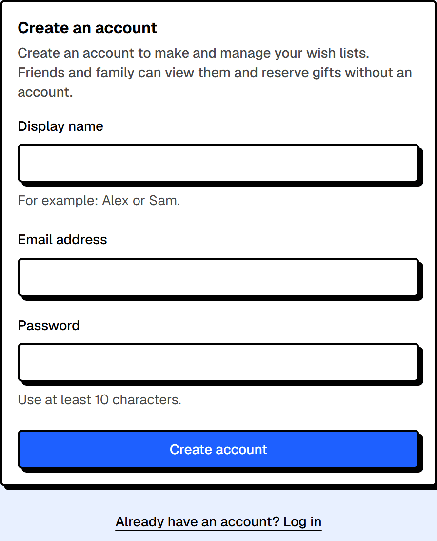 Account creation form.